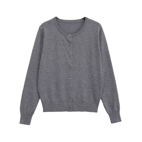 Cardigan en Tricot Décontracté pour Femmes Col Rond Manches Longues Couleur Unie Boutonné Pull Court