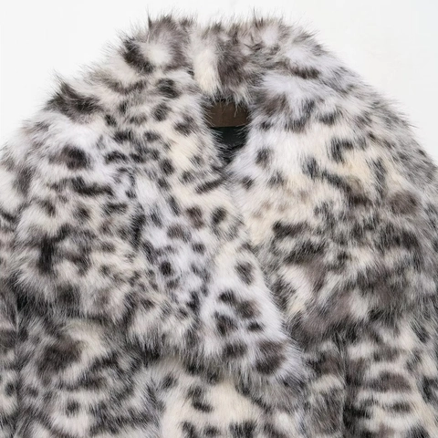 Giacca da Donna in Pelliccia Sintetica Leopardata Invernale Calda Casual Streetwear Motivo Animale Manica Lunga Cappotto Revers