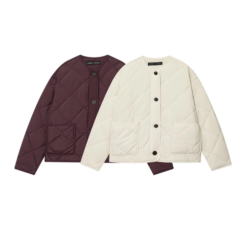 Giacca Trapuntata Moda Donna Streetwear Girocollo Monopetto Cappotto Tinta Unita Manica Lunga Imbottitura in Cotone Capispalla