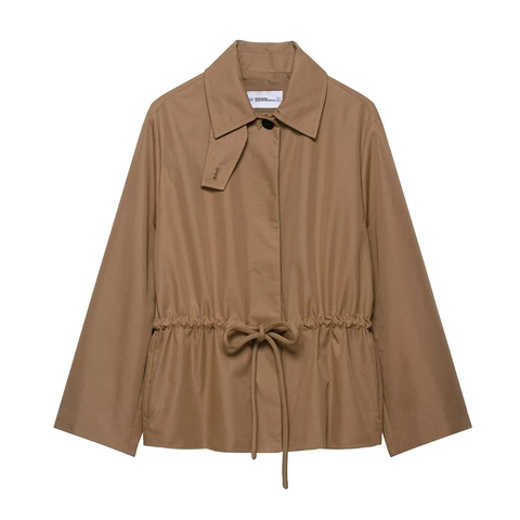 Women Casual Adjustable Waist Parka Jacket Solid Color Stand Collar Long Sleeve Coat Fashion Autumn Winter Outerwear