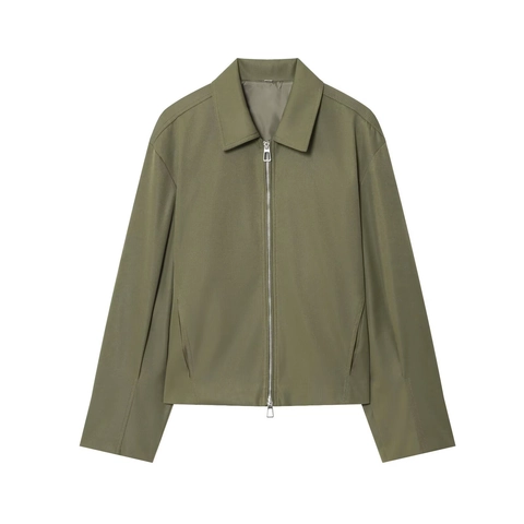 Women Casual Lapel Pilot Jacket Polyester Blend Zippered Streetwear Solid Color Long Sleeve Bomber Outerwear For Autumn