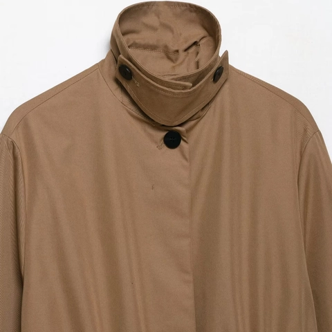 Women Casual Adjustable Waist Parka Jacket Solid Color Stand Collar Long Sleeve Coat Fashion Autumn Winter Outerwear