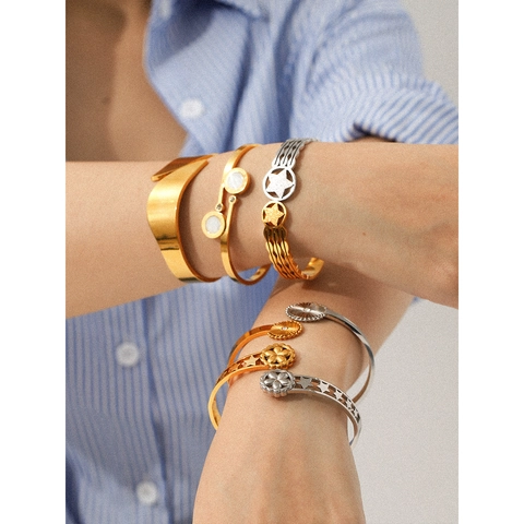 Edelstahl Armreif Römische Ziffern Eingelegte Perlmutt Emaille Strass Offene Manschette Armband INS Stil Schmuck Frauen