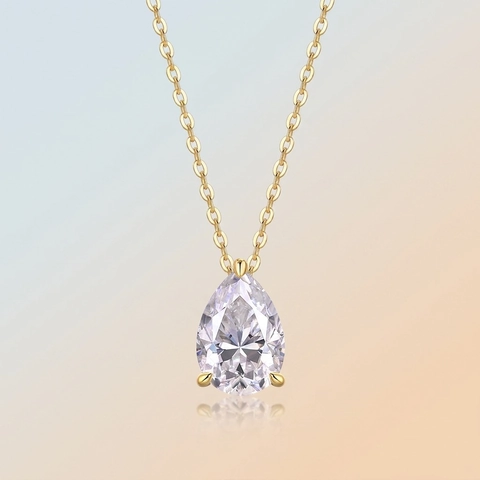 Collar Con Colgante De Moissanita Pera Diseño Elegante De Gota De Agua En Plata De Ley 925 Chapada En Oro De 18 Quilates Para Mujer