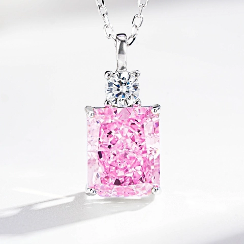 925 Sterling Zilveren Ketting Met Radiant Geslepen Gekleurde Zirkonia Vierkante Hanger Minimalistische Sieraden Voor Dames