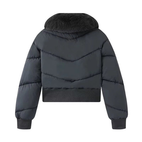 Chaqueta Acolchada Corta para Mujer Con Cuello de Pelo Sintético Desmontable Cremallera Invierno Cálido