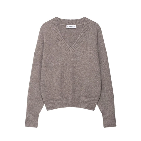 Damen Strickpullover mit V-Ausschnitt Langarm Oversized Pullover Rippstrick Jumper Casual Einfarbig Fashion Polyester Oberteile