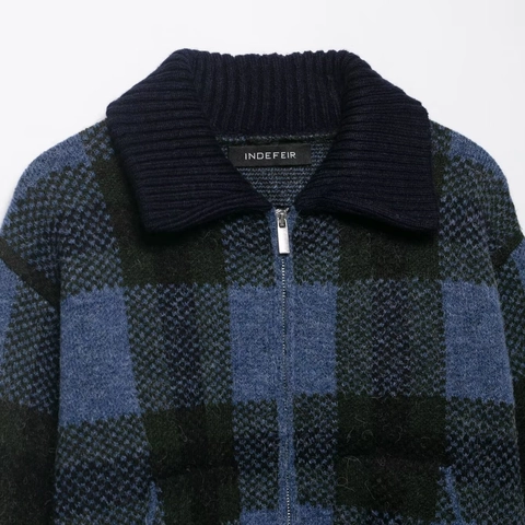 Veste En Maille À Carreaux Pour Femmes Pull À Carreaux Zippé Col À Revers Manches Longues Décontracté Vintage Vêtements D'extérieur Chauds D'hiver