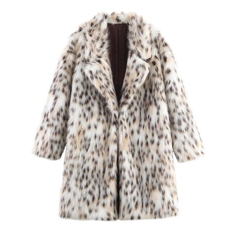 Cappotto da Donna in Pelliccia Sintetica Leopardata con Revers Monopetto Caldo Inverno Media Lunghezza Streetwear Casual