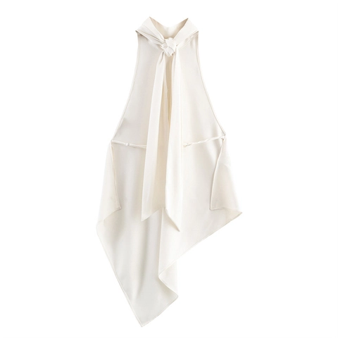 Damen Sexy Satin Neckholder Top Rückenfrei Unregelmäßiger Saum Ärmellos Einfarbig Streetwear Party Clubwear Sommer Mode Weste