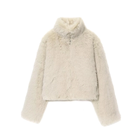 Cappotto Corto Casual in Ecopelliccia da Donna Collo Alto Manica Lunga Giacca Invernale Calda Tinta Unita