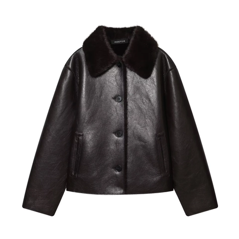 Damen Kunstleder Pelz Lammfelljacke Mantel Revers Einreihig Warm Langarm Oberbekleidung Herbst Winter Streetwear