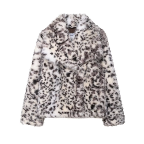 Giacca in Ecopelliccia da Donna Con Stampa Leopardata Revers Monopetto Manica Lunga Cappotto Invernale Caldo Abbigliamento Casual