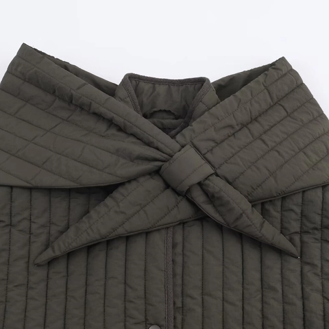Damen Mode Gesteppte Baumwolljacke Mit Abnehmbarem Schalkragen Einreihig Langarm Warme Oberbekleidung Herbst Winter