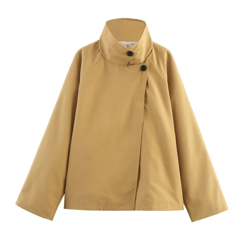 Women's Fashion Short Trench Coat Polyester Solid Color Lapel Collar Long Sleeve Casual Jacket Outerwear For Ladies