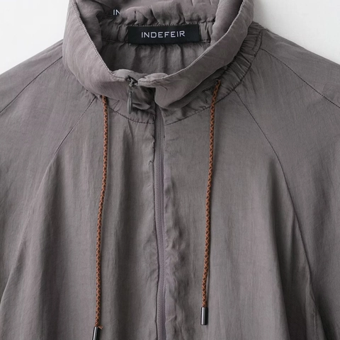 Veste Femme Décontractée Col Montant Légère Zippée Coupe Ample Cordon de Serrage Gris Taupe Coupe-vent Mince