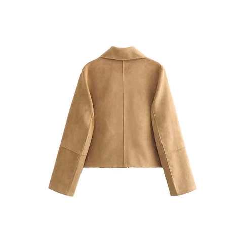 Damen Wildlederoptik Jacke Vintage Lässig Revers Einreihig Kurzmantel Mit Aufgesetzten Taschen Langarm Herbst Oberbekleidung