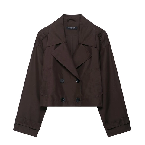 Women Short Trench Coat Double Breasted Lapel Polyester Woven Jacket With Epaulets Adjustable Cuffs Casual Elegant Outerwear