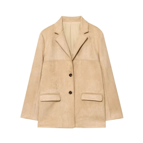 Blazer Da Donna In Finta Pelle Scamosciata Con Revers E Maniche Lunghe Giacca Casual Con Tasche Kaki Streetwear Alla Moda Cappotto Autunnale