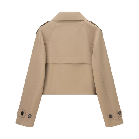 Trench Corto da Donna Cropped in Misto Lana Doppiopetto Giacca con Revers Manica Lunga Casual Capispalla Autunno Top