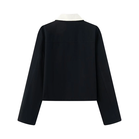 Chaqueta Corta Vintage para Mujer Cuello de Solapa de Pana Contraste Suelto Color Sólido Streetwear Ropa de Abrigo Bolsillo Abrigo Casual