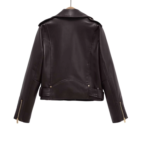 Dames Vintage Kunstleer Moto Biker Jas Met Riem Revers Ritssluiting Lange Mouwen Los Kort Bovenkleding Streetwear Casual Jas
