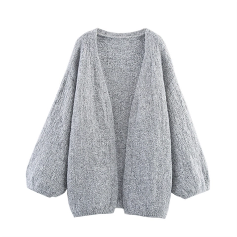 Damen Casual Locker Offene Front Strickjacke Laternenärmel Einfarbig Warm Polyester Pullover Mantel Für Alltag