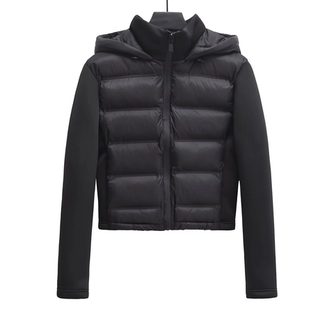 Women Casual Hooded Puffer Jacket Short Quilted Patchwork Slim Fit Zip Up Padded Coat Black Streetwear Winter Outerwear