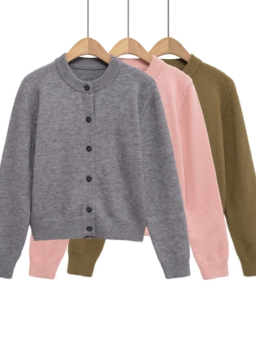 Women's Round Neck Knitted Cardigan Sweater Long Sleeve Single Breasted Casual Ribbed Knit Button Down Outerwear Coat