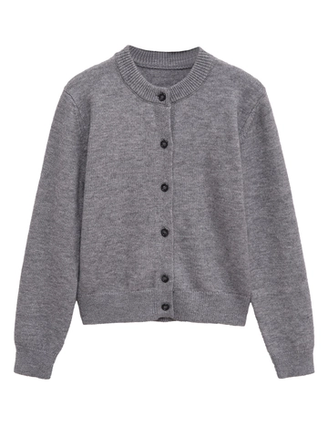Women's Round Neck Knitted Cardigan Sweater Long Sleeve Single Breasted Casual Ribbed Knit Button Down Outerwear Coat