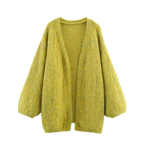 Damen Casual Locker Offene Front Strickjacke Laternenärmel Einfarbig Warm Polyester Pullover Mantel Für Alltag