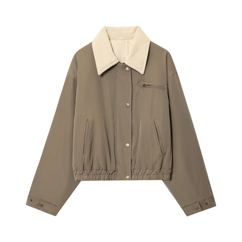 Chaqueta de Ropa de Trabajo Vintage para Mujer Cuello de Pana Manga Larga Ajuste Holgado Abrigo Acolchado Moda Callejera