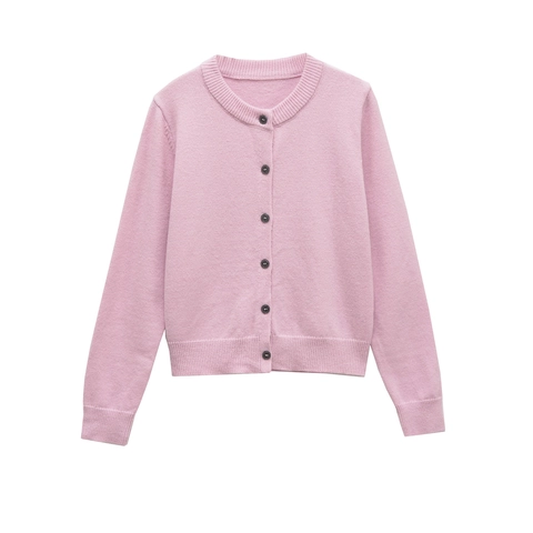 Women's Crew Neck Wool Blend Knit Cardigan Button Front Solid Color Long Sleeve Casual Soft Sweater Top For Autumn