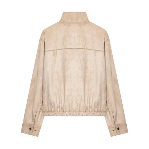 Giacca da Donna in Finta Pelle Scamosciata Tinta Unita Collo in Piedi Manica Lunga Cappotto Casual Beige Caffè
