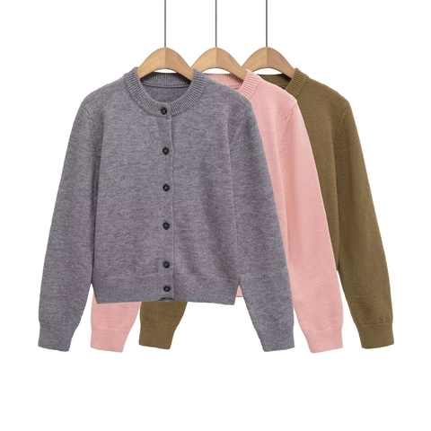 Cardigan en Maille Décontracté pour Femmes Col Rond Manches Longues Couleur Unie Boutonnage Simple Gilet pour Automne Hiver
