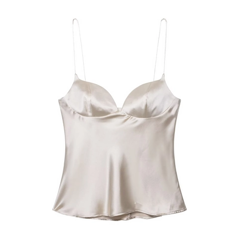 Women Satin Camisole Sexy Spaghetti Strap Heart Neckline Slim Fit Elegant Solid Color Top