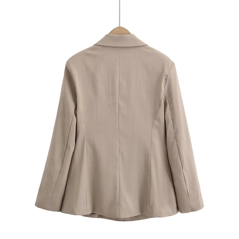 Chaqueta Americana Elegante Caqui Plisado Asimétrico Cuello Solapa Cintura Ajustada Casual Profesional Oficina Manga Larga