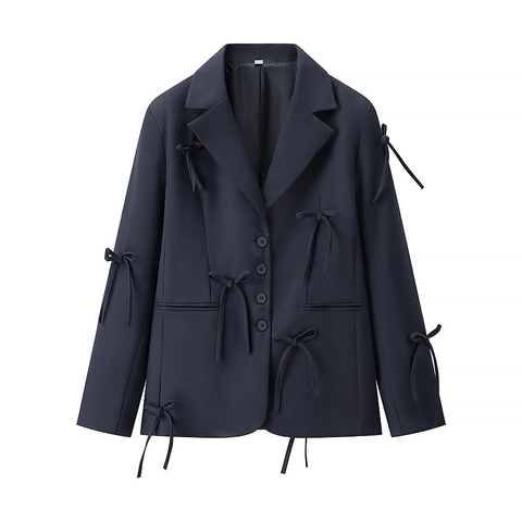Damen Elegant Schleife Dekor Blazer Jacke Einreihig Langarm Schlanke Passform Mode Büro Oberbekleidung Blazer Top