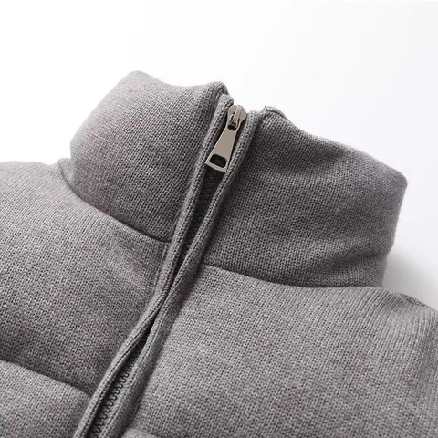 Damen Casual Stehkragen Strick Pufferjacke Reißverschluss Gesteppt Wattiert Warm Kurz Outdoor Mantel Für Winter Herbst