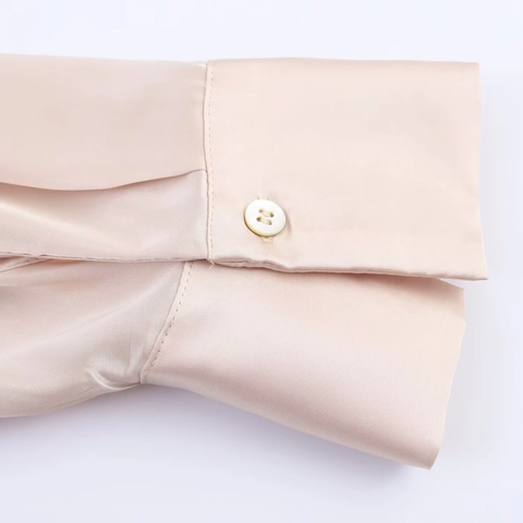 Damen Satin Knot Vorderseite Langarmhemd Elegante Bürobluse Glänzendes Seidenähnliches Button-Up-Top Einfarbig Schicke Bluse