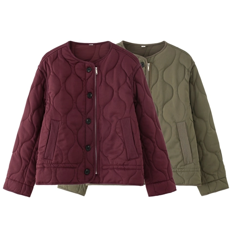 Women's Casual Onion Quilted Jacket Lightweight Round Neck Puffer Coat Warm Zip Up Outwear With Buttons Pocket Regular Fit