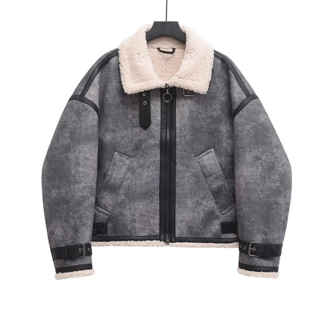 Giacca da Moto in Finta Scamosciata Donna con Fodera in Sherpa Manica Lunga Chiusura Lampo Cappotto con Cinturini a Fibbia