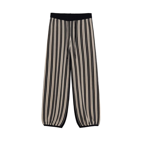 Tenues Décontractées en Maille Rayée pour Femmes Col Henley Manches Demi Top Taille Élastique Cordon Pantalon Jogging