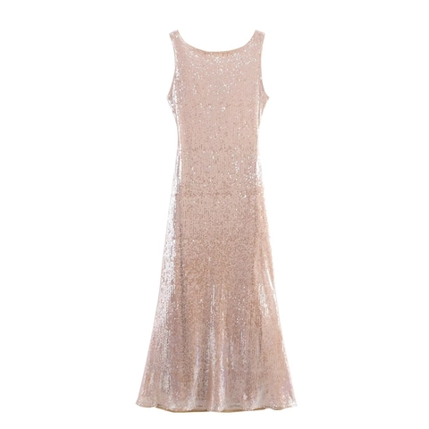 Dames Elegante Pailletten Maxi Jurk Mouwloos Rugloos Avondjurk Voor Feest Banket Abrikoos Polyester Slim A-Lijn Lange Jurk