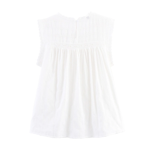 Damen Casual Baumwollmischung Ärmelloses Oberteil Weiß Lochstickerei Top Mit Spitzenbesatz Rundhals Rüschensaum Weste Tank
