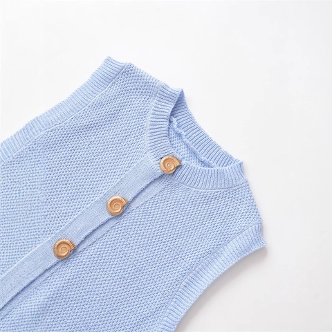 Chaleco de Punto Elegante para Mujer Cuello Redondo Sin Mangas Color Sólido Con Botones de Concha Dorados Top Moda