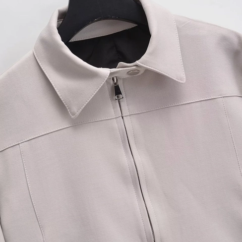 Women Casual Short Jacket Polo Lapel Zipper Long Sleeve Solid Color Polyester Fashion Outerwear Pocket Decoration Lady Coat