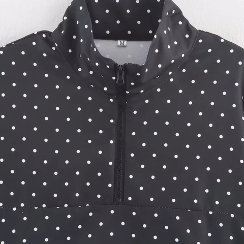 Dames Casual Gestippelde Halve Rits Staande Kraag Jas Losjes Lange Mouw Trekkoord Zoom Windjack Bovenkleding Top