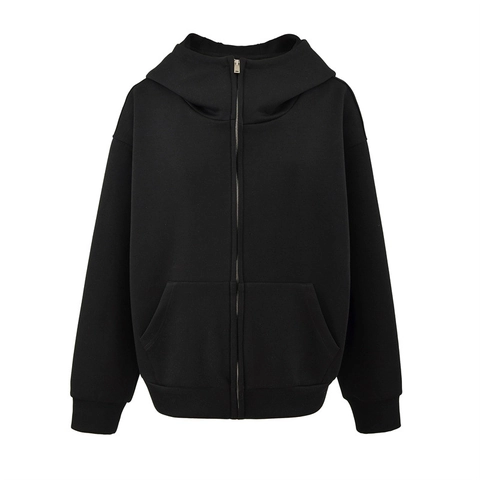 Women Casual Zip Up Hooded Sweatshirt Cotton Blend Loose Fit Long Sleeve Jacket Solid Color Hoodie Pocket Autumn Winter Top