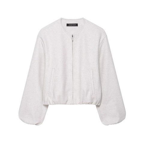 Chaqueta Bomber Casual para Mujer Cuello Redondo Abrigo Corto con Cremallera Suave Cálido Ajuste Holgado Color Sólido
